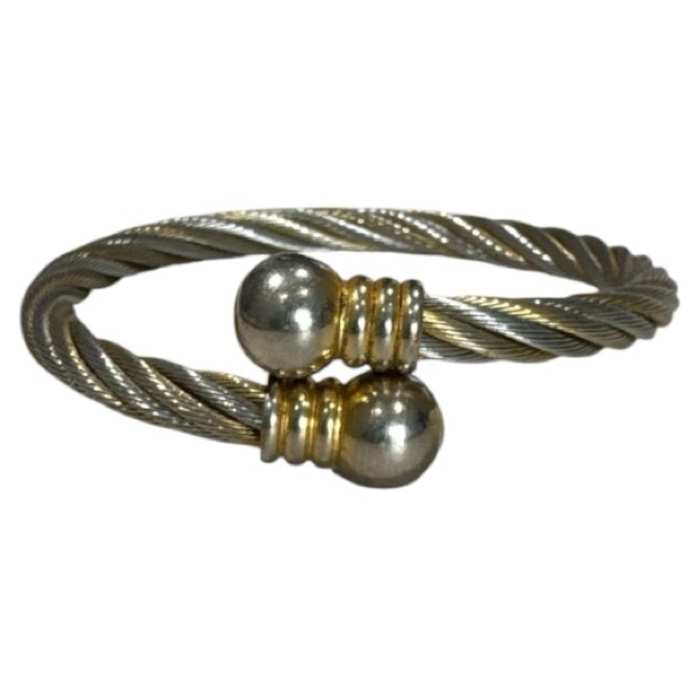 Silver Tone & Gold Tone Cable Twist Design Adjustable Stretch Open Bracelet